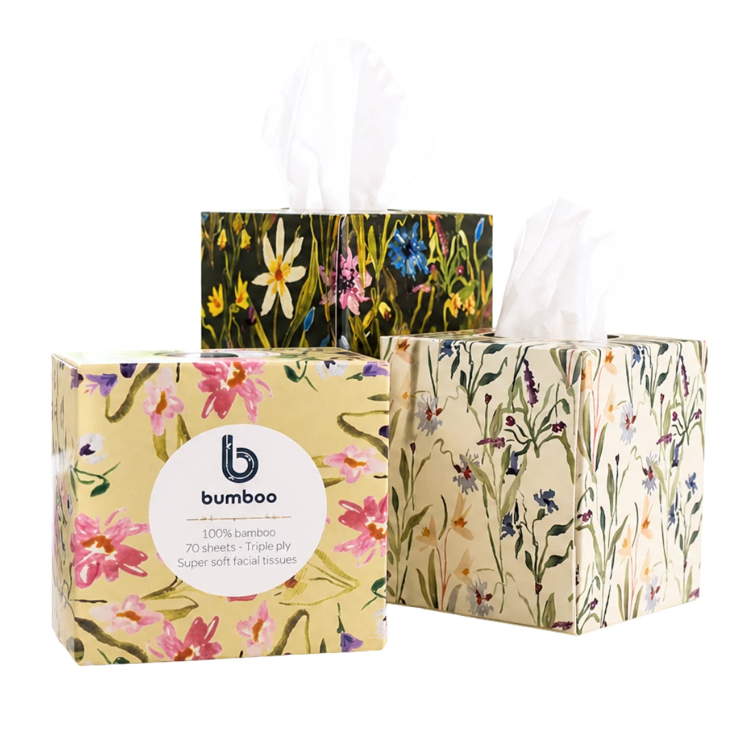 three boxes of facial tissues
