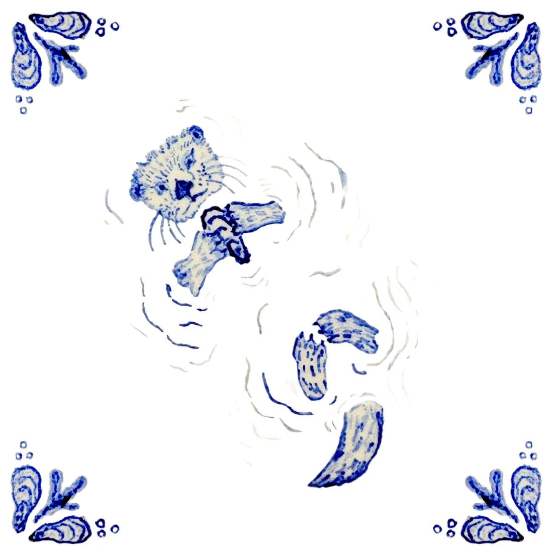 Otter painted in English delft style