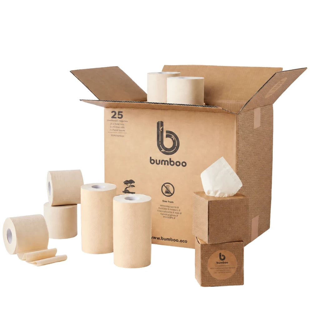 unwhitened bamboo variety box - face, toilet &amp; kitchen 25 pack