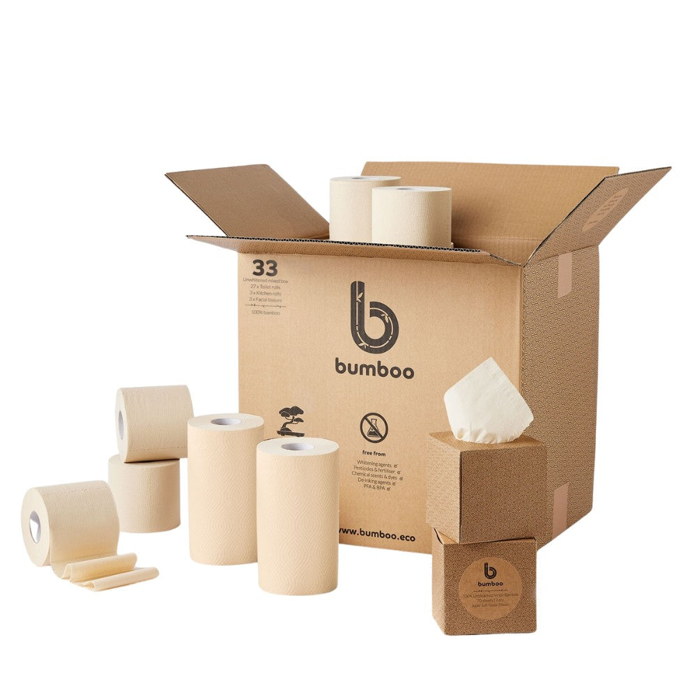 unwhitened bamboo variety box face toilet & kitchen 33 pack