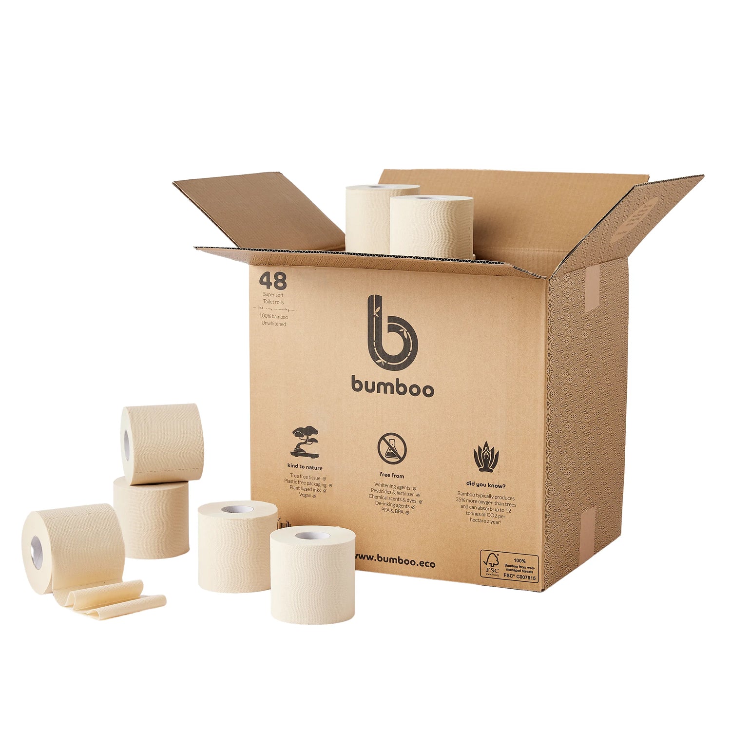 unwhitened bamboo toilet paper - 48 extra long rolls