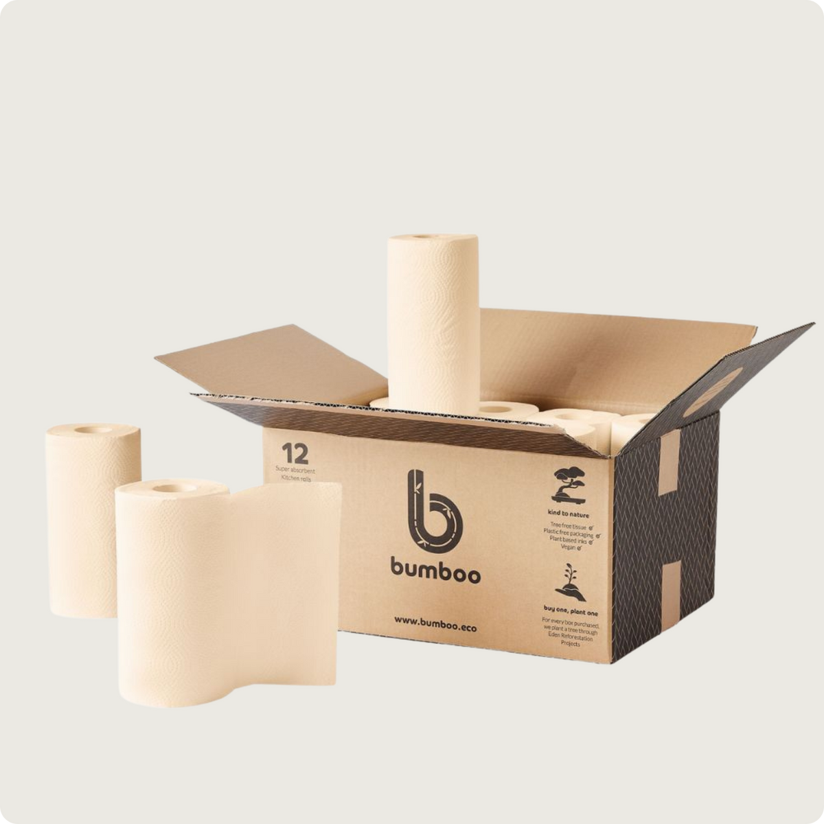 Bumboo unwhitened kitchen roll in box