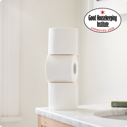 Bamboo toilet paper in bathroom with Good Housekeeping Institute approval 2026