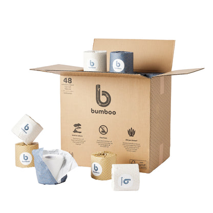 Bamboo toilet paper tumbling out of box