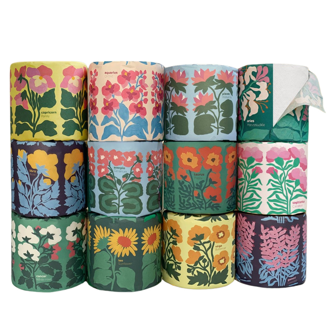 zodiac flowers wrapped bamboo toilet paper