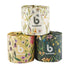 Stack of floral wrapped bamboo toilet paper